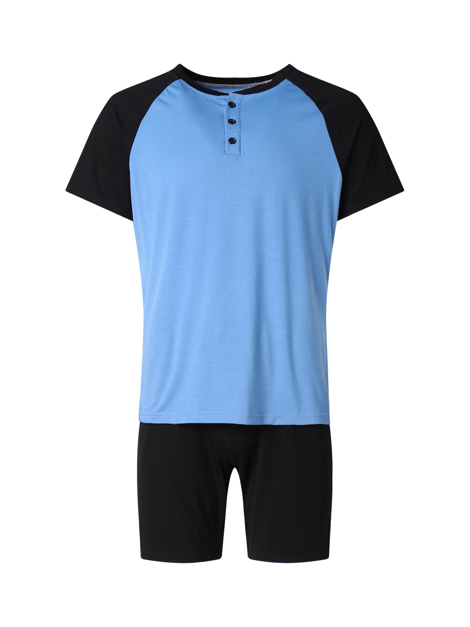 Opperiaya Men?s Contrast Color Short Sleeve Tops and Shorts Pajamas Sets