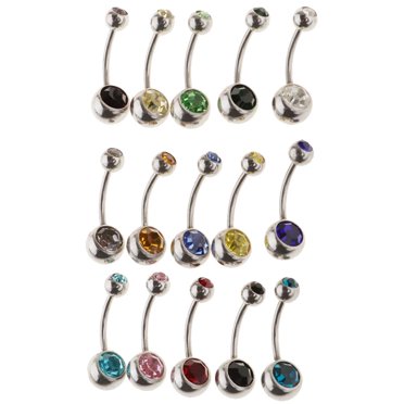 serony 15 Pcs Bijoux de Mode pour le Corps Bague Boule de Cristal Bouton 18G Nombril Bar