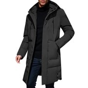 YIFUNIN Men's Long Cotton Padded Coat, Casual Fashionable Solid Color Loose Fit Overcoat, Warm and Thick Quilted Parka for Winter Cold,Black,XL