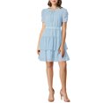 thumbnail image 1 of INSPIRE CHIC Women's Tie Neck Ruched Sleeve Elastic Waist A-Line Double Layers Ruffle Hem Short Dress XS Light Blue, 1 of 7