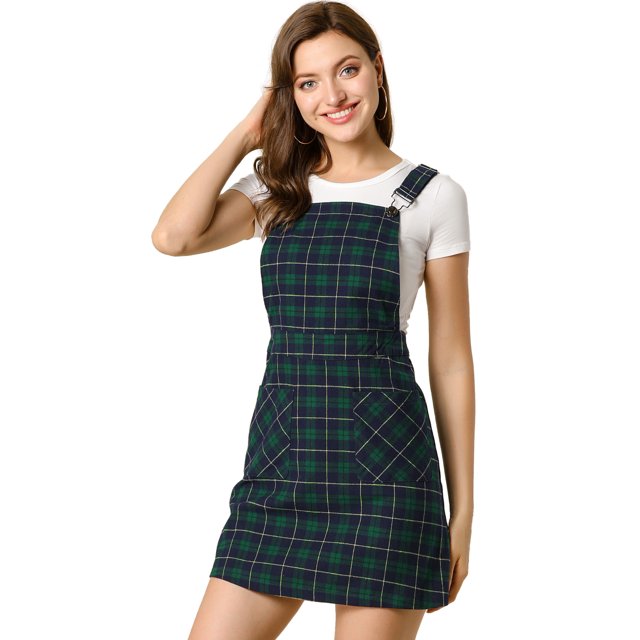 INSPIRE CHIC Robe Salopette à Carreaux pour Femme à Bretelles Ajustables