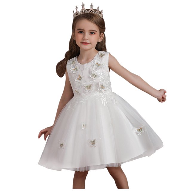 LUOGENLI Robe Enfants Filles Été Mode Jupe en Tulle Imprimée Robe de Princesse Robe Bouffante Vêtements pour Enfants Robe pour Filles Robe Crayon Midi Blanc 4-5 Ans