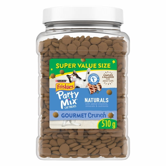 Friskies Party Mix Gâteries naturelles Croquant Gourmet avec du vrai poulet, Gâteries pour chats, 510 g
