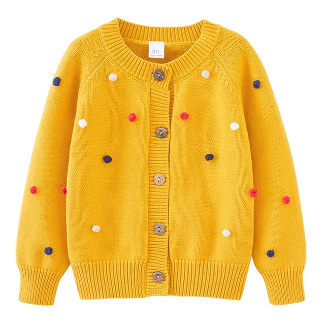 RXIRUCGD Cardigan Veste en Tricot de Coton à Col Rond, Boules Colorées Crochetées à la Main pour Garçons et Filles ( Jaune, Taille : 2 Ans )