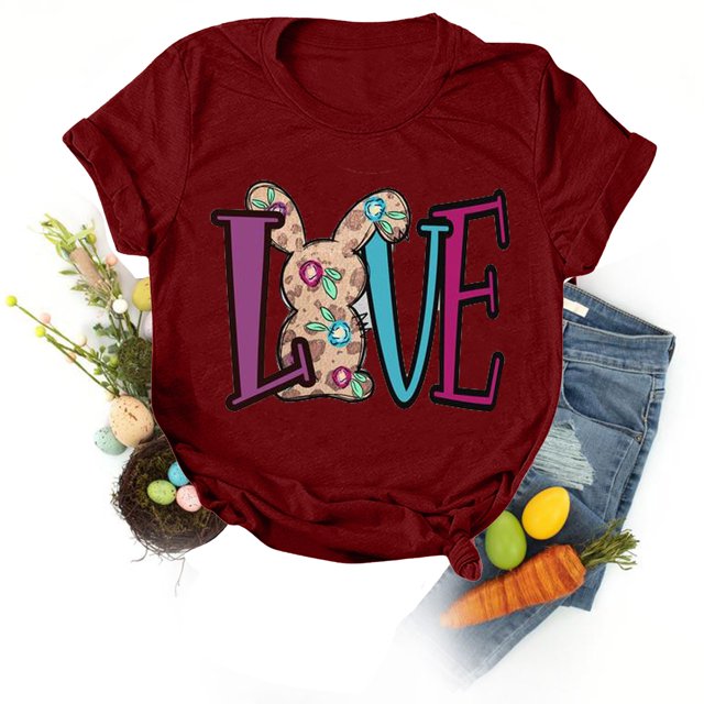 EGNMCR Easter T-shirt à Imprimé Graphique pour Femmes Chemises pour Femmes T-shirt Décontracté Ample à Col Rond à Manches Courtes Blouse à Imprimé de Lettres T-shirt T-shirt pour Femmes