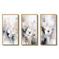 thumbnail image 2 of Designart "Grey Flowers Delicate V" Floral Framed Wall Art Set Of 3 - White Floral Frame Canvas Set For Living Room Decor, 2 of 6
