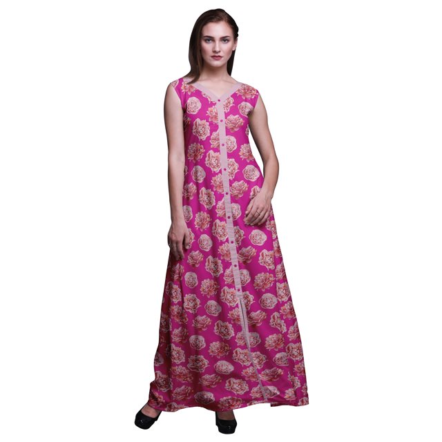 Bimba Robe Longue Décontractée à Imprimé Floral pour Femme, Col en V, Sans Manches, Fente avant, X-Grand