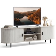 Costway Support de télévision pour téléviseurs de 80 po avec portes coulissantes striées et étagères ouvertes pour le salon, blanc naturel
