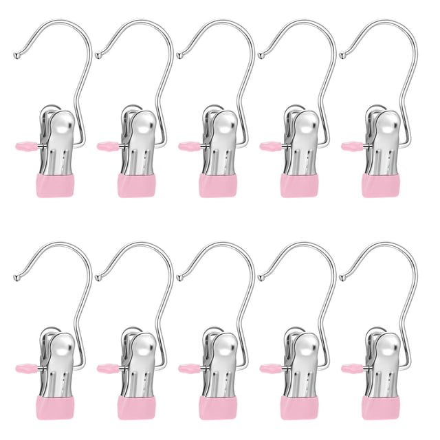 Pinces à Chaussettes/chapeaux en Acier Inoxydable avec Crochets - Lot de 10 Cintres Coupe-Vent pour Sécher Serviettes, Pantalons et Organisation de Lessive