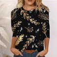 thumbnail image 2 of EQWLJWE Blouses à Manches Longues pour Femmes Hauts pour Femmes Liquidation T-shirt Imprimé de Mode pour Femmes Blouse à Manches 3/4 Col Rond Hauts Décontractés, 2 of 5