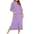 thumbnail image 1 of Besolor Robe de Nuit à Fermeture Éclair pour Femme, Col Ras du Cou, Manches 3/4, Peignoir, Robe de Chambre avec Poches, Vêtement de Nuit, P-2TG, 1 of 6