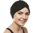 thumbnail image 2 of Couvre-tête Turban en Tissu Éponge Doux avec Nœud Réversible Ou devant à Boutons - Noir, 2 of 3