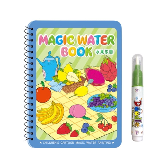 K-241 C Baby Magic Water Painting Book For Kids Fruit Theme Reusable Drawing Book With Water Pen Educational Toy For Toddlers Age 3-6 No Mess Art Set Reveal Colors When Wet Includes 1 Book