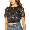 thumbnail image 1 of INSPIRE CHIC Women's Metallic Pattern Short Sleeves Party Crop T-Shirt L Black, 1 of 8