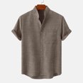 thumbnail image 1 of Babysbule Chemises pour Hommes Liquidation T-Shirt pour Homme Col Rond Poche Bouton Uni Coton Lin Manches Courtes, 1 of 7