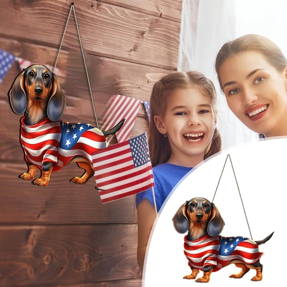 TIELUTT Independence Day Sausage Dog Wooden Door Sign Hanging Independence Day Theme Irregular Items for Home Hanging Wall Front Door Decorations Outdoor Welcome Door Signs Wall Decorations for Bedroo