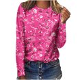 thumbnail image 1 of Pompotops Femmes Dames Col Rond Hauts Amples Décontractés T-Shirts Imprimés Blouse à Manches Longues en Solde, 1 of 5
