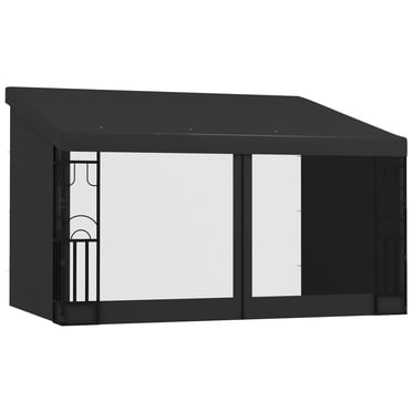 Outsunny 10' x 13' Wall Mounted Pergola Gazebo with Curtains and Nettings