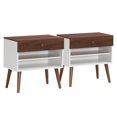 thumbnail image 1 of Costway Table de Chevet 2 Pcs Table d'Extrémité Latérale Tiroir Étagère de Rangement Style Mi-Siècle Pied en Bois de Caoutchouc, 1 of 10