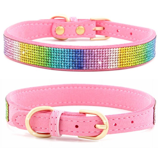 Jinsinto Collier pour Chat en Strass avec Clochettes, Cristaux Colorés et Brillants, Colliers Ajustables, Chiots (Rose, Taille TP)