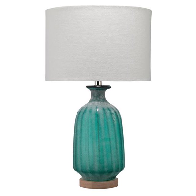 Benzara BM241128 Table Lamp with Frosted Glass Body & Fabric Shade, Green