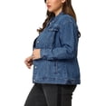 thumbnail image 4 of Agnes Orinda Women's Plus Size Jean Jacket Stitching Button Washed Denim Outerwear Coat L Denim Blue, 4 of 8