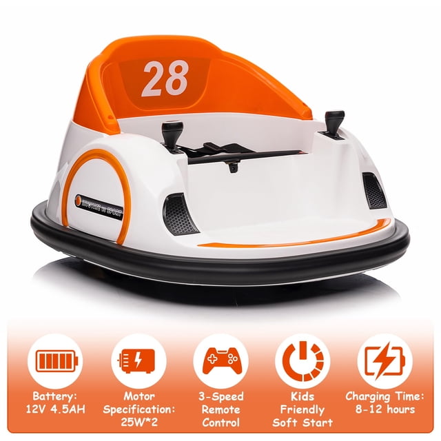 EDTara 12V Electric Ride On Bumper Car for Toddlers, Remote Control, LED Lights, 360 Degree Spin, Battery Display, Music, Perfect Toy Gift