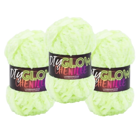 Lion Brand DIY Glow Chenille Yarn #6 Super Bulky Polyester Yarn 3 Pack, 50g/29m