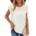 thumbnail image 2 of Plus Size Summer Tops for Women Crochet Crewneck Ruffle Shorts Sleeve T Shirts Loose Blouses, 2 of 7