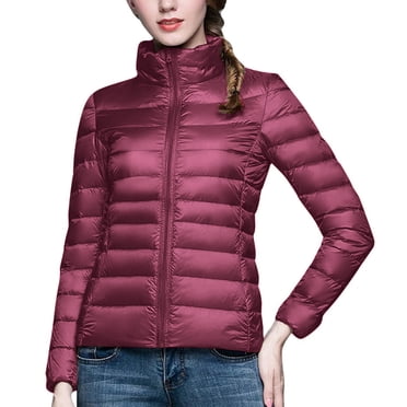 Yuyuzo Lightweight Puffer Jackets for Women Stand Collar Quilted Zip up Slim Jackets Winter Outwear Solid Color
