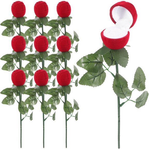 Shisuyan 10pcs Novelty Romantic Ring Storage Box Red Rose Flower Bouquet Shaped Jewelry Engagement Ring Gift Box Case for Wedding Valentine's Day