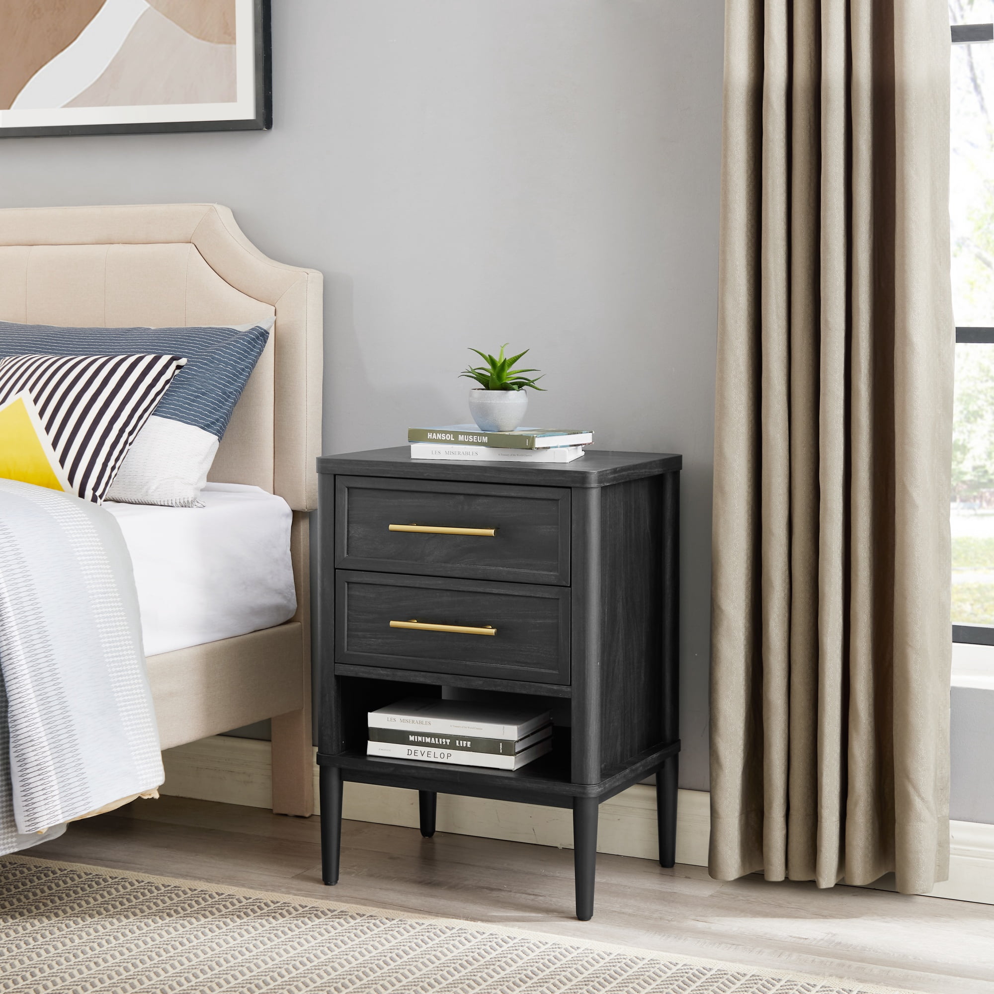 Better Homes & Gardens Oaklee Nightstand, Charcoal Finish