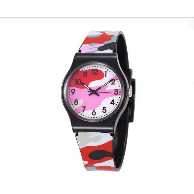 EGNMCR Camouflage Children Watch Quartz Wristwatch For Girls Boy Red Watch S