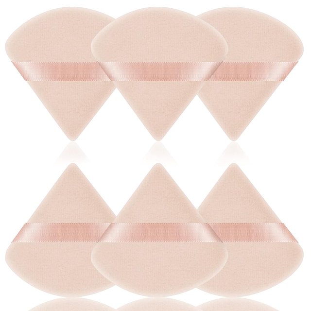 6 PCS Powder Puffs, Pure Cotton Soft Triangle Wedge Makeup Powder Puff for Loose Powder Mineral Powder Body Powder Cotton Velour Cosmetic Foundation Sponge Makeup Tool (Nude)