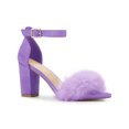 thumbnail image 1 of BLISSFUL STEP Women's Faux Fur Ankle Strap Block Heel Open Toe Sandals Purple 9, 1 of 7