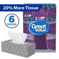 thumbnail image 3 of Great Value, Facial Tissues, 6 Flat Boxes, 88 Tissues per Box, 3 of 8
