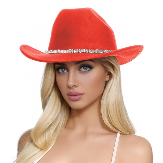 Men's And Women's Woolen Hats Western Cowboy Top Hat Three Of Rhinestones