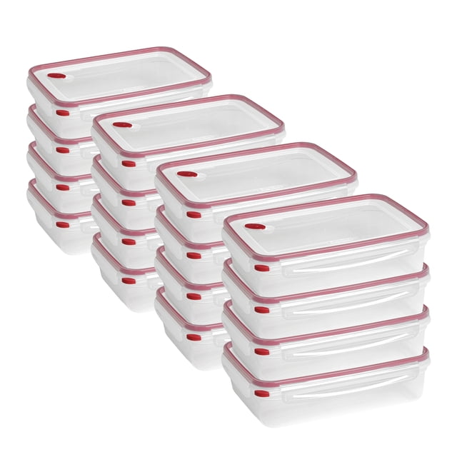 Sterilite Contenant de Rangement Alimentaire Rectangulaire UltraSeal de 16 Tasses, Rouge (Lot de 16) Présenté en Empilage. Chaque Contenant a un Corps en Plastique Transparent avec Joints Rouges et Couvercles Assortis Comprenant Quatre Loquets pour une Fermeture Hermétique et Étanche. le Couvercle Comprend une Évent pour Libération de Vapeur pendant le Micro-Ondes. Convient à la Préparation de Repas, à l'Entreposage de Produits de Boulangerie, de casseroles Ou de Gros Aliments. Sans BPA Ni Phtalates, Sécuritaire pour le Congélateur, le Micro-Ondes et le Lave-Vaisselle, et Idéal pour