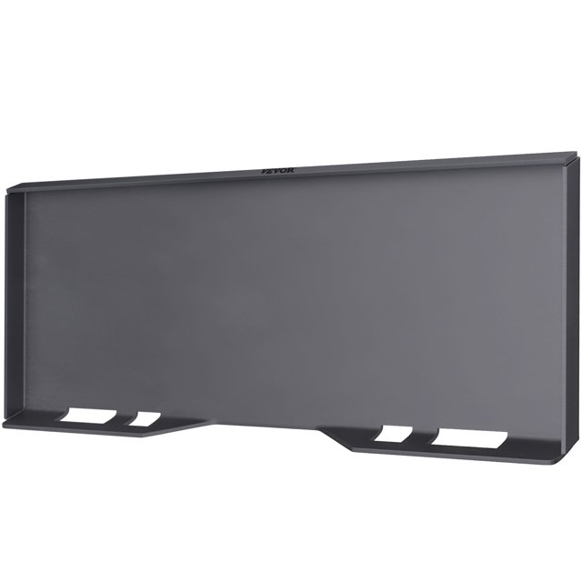 VEVOR 5/16" Skid Steer Mount Plate made of heavy-duty grade 50 steel, featuring a 0.31-inch thick plate and a 45-inch width. The quick attachment loader plate is designed for compatibility with loaders, tractors, and other vehicles with an internal width up to 45 inches, including brands like John Deere, Kubota, Bobcat, and Mahindra. The polished surface resists rust, and the plate includes three additional welding rods for easy customization. Ideal for attaching accessories like plows, forks, or hay bale spears.