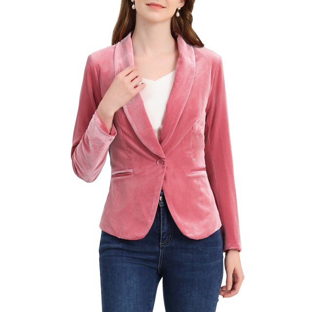 INSPIRE CHIC Tenue Blazer en Velours pour Femme Couleur Unie Col Châle un Bouton Veste de Tailleur pour le Travail TG Rose