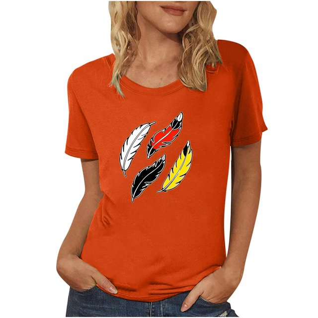 Dadaria Hauts pour Femmes Chemise Orange T-Shirt à Manches Courtes T-Shirt Col Rond Tee d'Été Chandail Blouses S