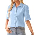 thumbnail image 1 of Birdeem Womens Solid Color Short-Sleeve Loose Shirt Button V-Neck Solid Color Pleated Top, 1 of 8