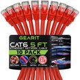 thumbnail image 1 of GearIT Cat 6 Ethernet Cable 5 ft (10-Pack) - Cat6 Patch Cable, Cat 6 Patch Cable, Cat6 Cable, Cat 6 Cable, Cat6 Ethernet Cable, Network Cable, Internet Cable - Red 5 Feet, 1 of 3