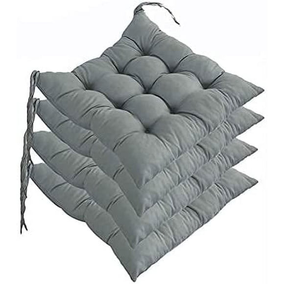 Zhuge Set of 4 Indoor/Outdoor Chair Cushion, Cotton Chair Pads Square, Cushions for Wicker Chair Seat, for Rocking, Dining, Patio, Camping, Kitchen Chairs (40X40cm),Gray