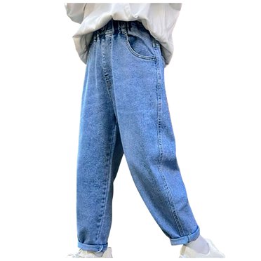 Yuyuzo Toddler Baby Boys Denim Pants Elastic Waist Jeans Pants Straight Wide Leg Loose Fitted Lounge Trousers