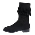 thumbnail image 4 of Bottes Mi-Mollet à Franges pour Femmes Boho en Suède à Talon Bas Épais Longues à Pampilles Bottes Hautes d'Hiver Automne, 4 of 5