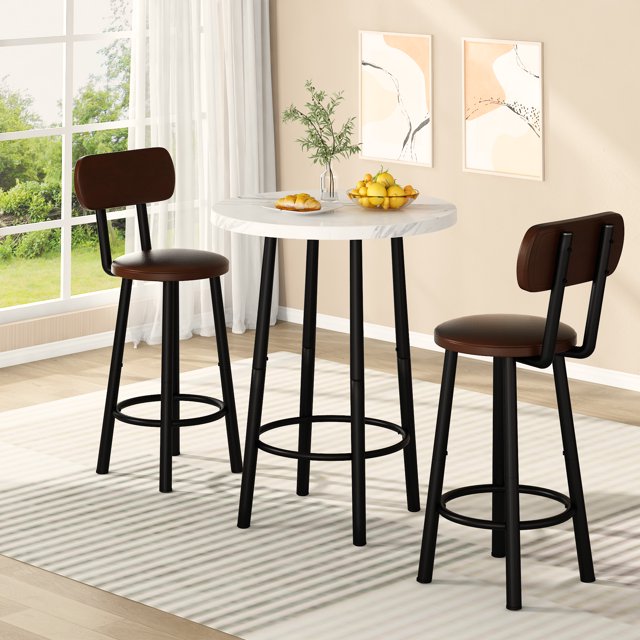 Furlinkhm 3 Piece Pub Dining Set, Modern Bar Table and Stools for 2 Kitchen Counter Height Wood Top Bistro Easy Assemble for Breakfast Nook Living Room Small Space Restaurant, White