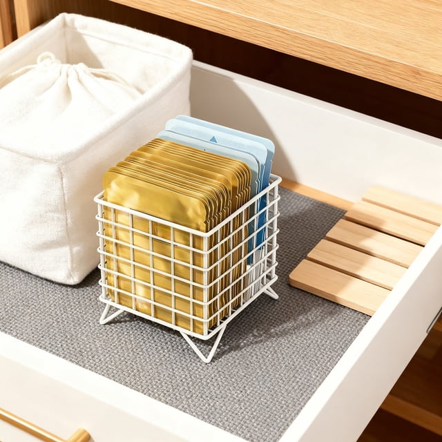 Iron Coffee Storage Basket Black & White | Fruit Snack Candy Organizer 6.3x5.1in | Waterproof Rust Proof Mesh | Desktop Table Decorative Bin | Durable Openwork Design | Easy Clean | Expanded Capacity