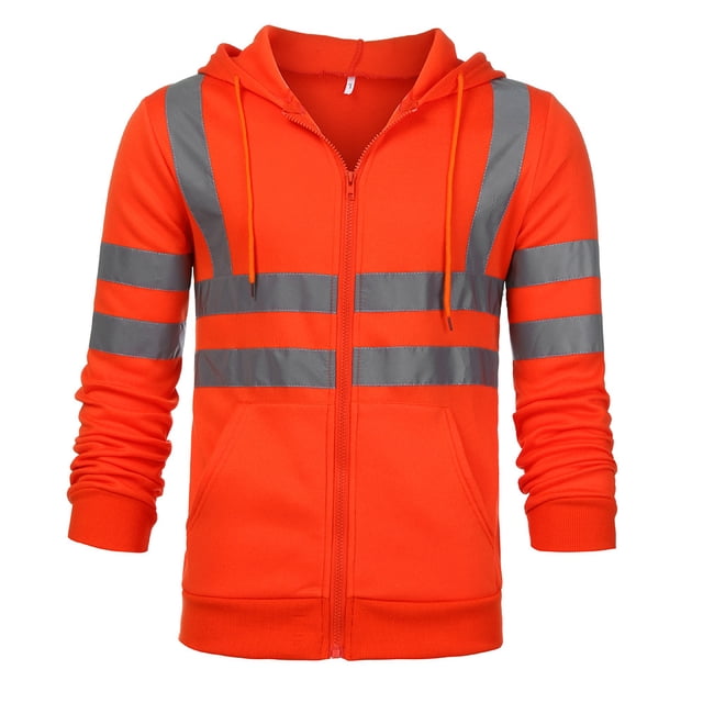 Long Sleeve Tops Mens Road Work High VisibilityPullover Long Sleeve Hooded Sweatshirt Tops Blouse