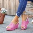 thumbnail image 2 of WLOELOEW Plus-Size Women'S Peep-Toe Wedge Sandals Beach Casual Summer Shoes Pink Cloth Material Size 7.5 Us 9.84 Inches, 2 of 9